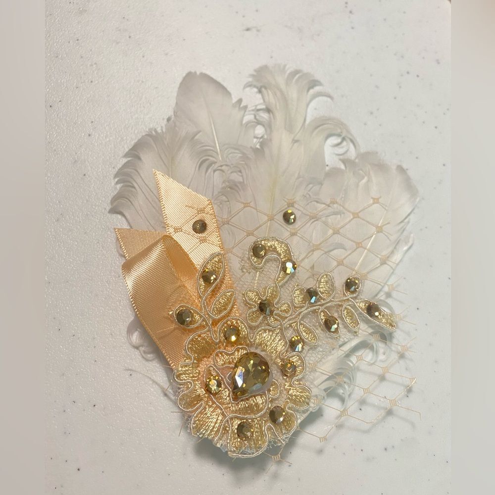 Birdcage veil lace feather fascinator hair accessory Bridal dance formal flapper